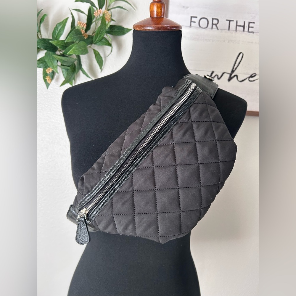 Samantha brown Black Quilted fanny Bag with Diamond Pattern